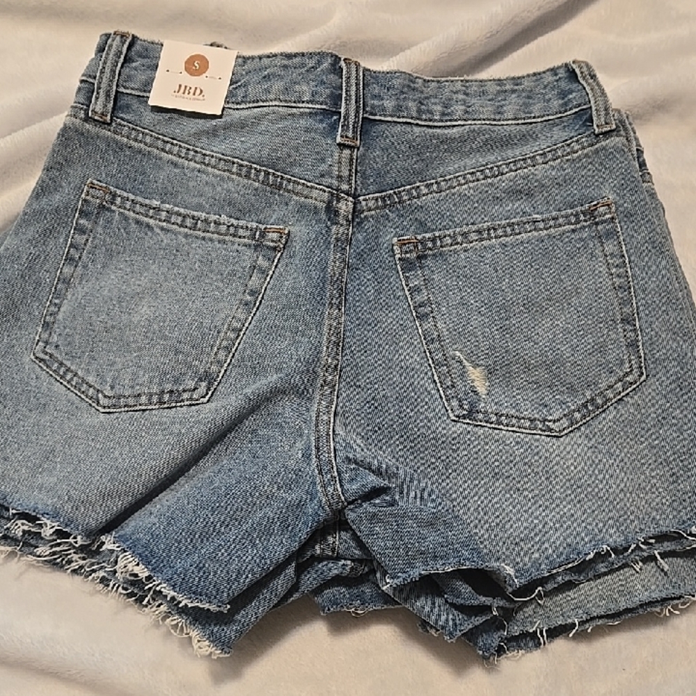NWT Just Black Denim, JBD, Blue High-Waisted Jean Shorts Frayed Hem. JBD XS,S,M